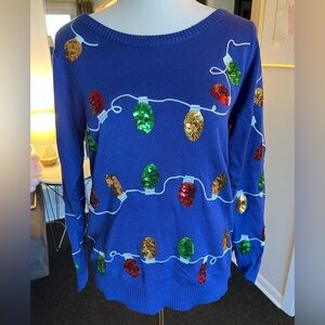 Tipsy Elves Blue Sweater with Sequin Lights